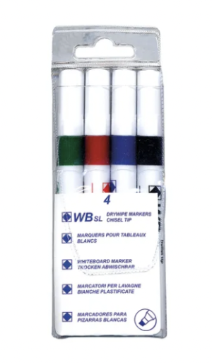 Assorted Whiteboard Markers Chisel Tip (Pack of 4)