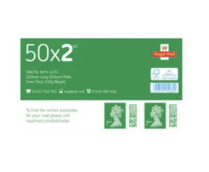 Royal Mail Second Class Postage Stamp Sheet (Pack of 50)
