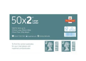 Royal Mail Second Class Large Postage Stamp Sheet (Pack of 50)