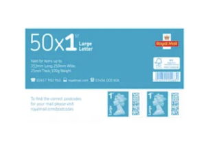 Royal Mail First Class Large Postage Stamps Sheet (Pack of 50)
