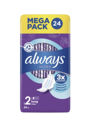 Always Ultra Pads Long With Wings Size 2 Sanitary Pads (Pack of 24)