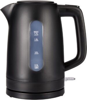 Basics Electric Kettle 1.7L, 3000 W, BPA-Free with 360° Base, Auto Shut-Off and Removable Anti-Scale Filter, Matte Black